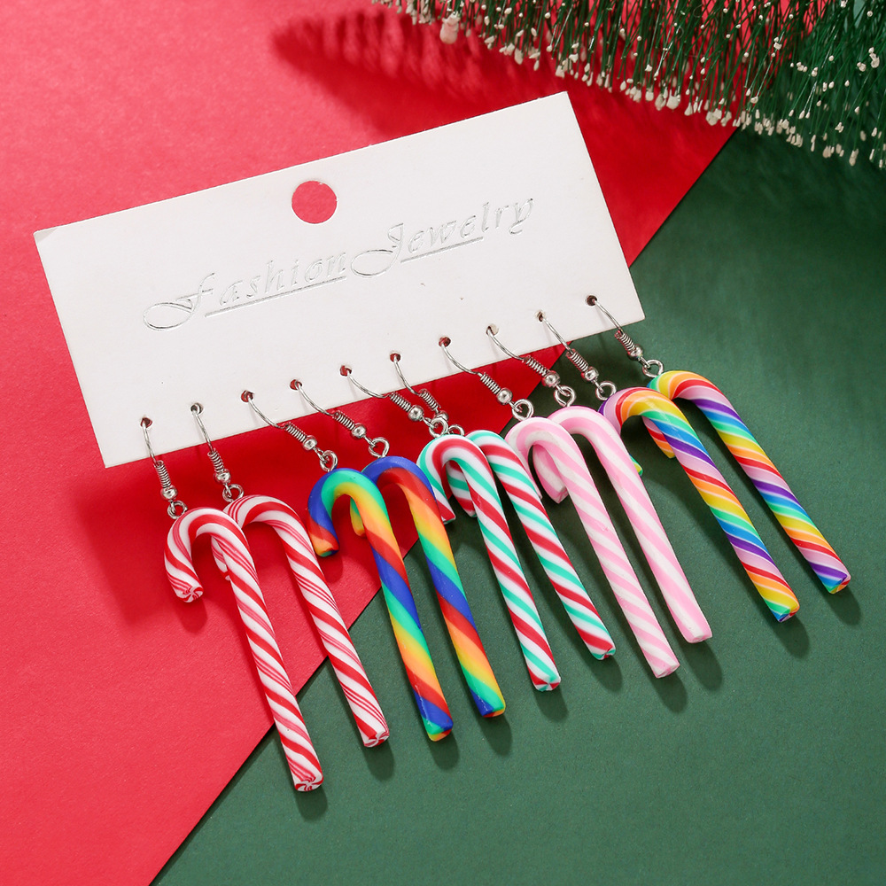软陶耳饰女设计感小众彩虹拐杖棒棒糖流苏耳坠高颜值可爱圣诞耳环