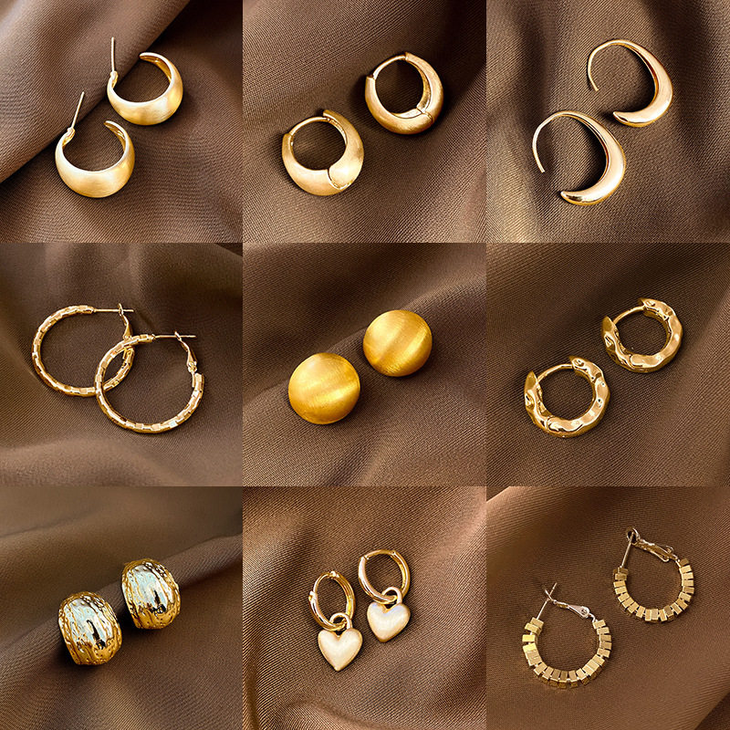 S925银针欧美爆款金属感冷淡风耳环个性简约百搭气质耳钉耳饰耳圈