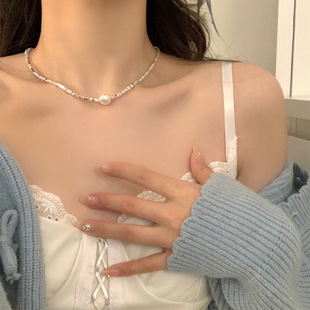 碎银子爱心珍珠项链女2023新款 设计感高级锁骨链轻奢小众颈链 爆款