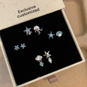 海星贝壳不对称耳钉女小众清冷感韩系百搭耳坠轻奢个性 设计感耳饰