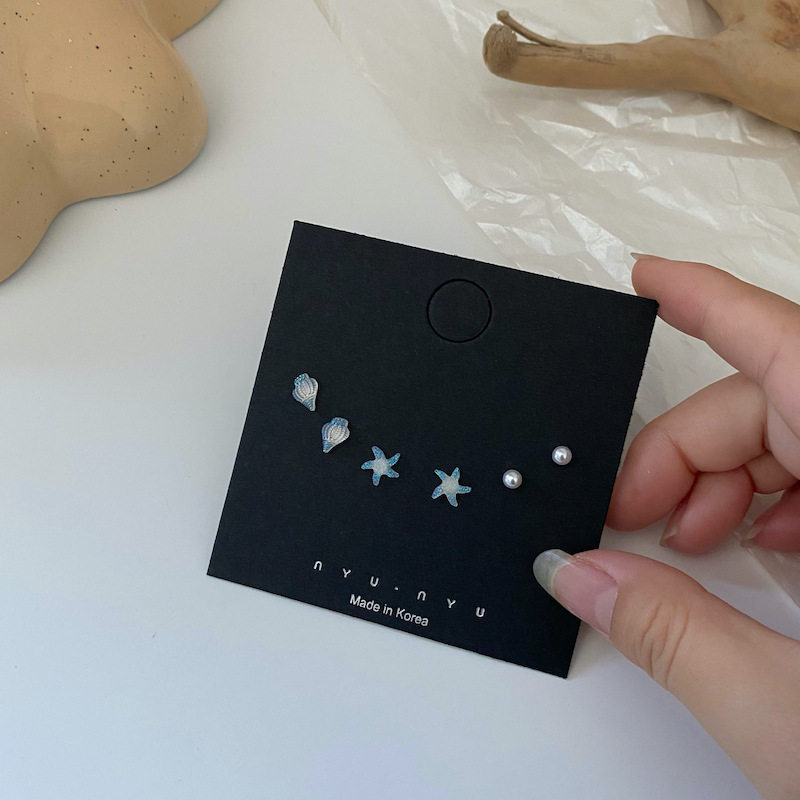 海星海螺珍珠s925耳钉三件套装小清新白色超仙简约女小巧耳饰品图片