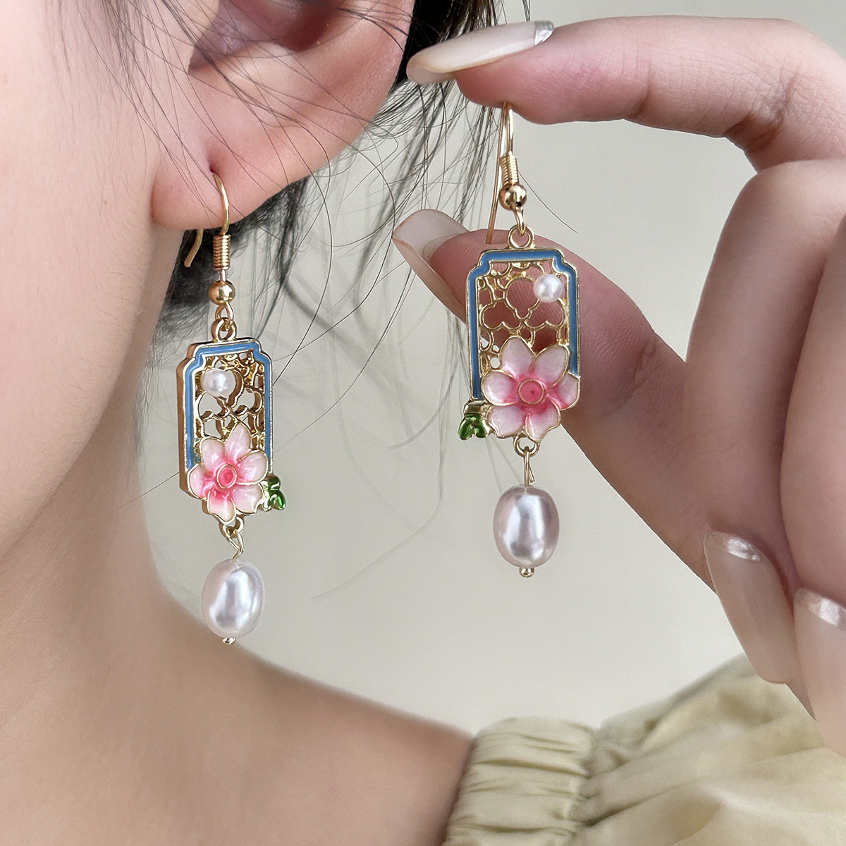 银针中国风镂空粉色花朵耳坠古风复古珍珠吊坠耳钉气质中式耳饰,饰品/流行首饰/时尚饰品新,耳环,淘宝优惠券,粉丝福利购,淘宝优惠卷