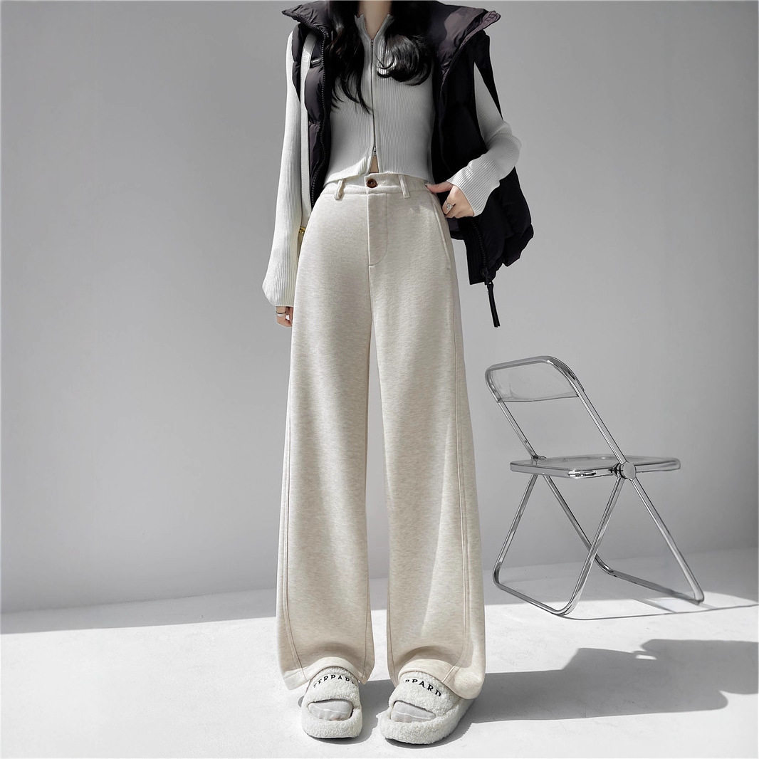 加绒羊毛弯刀裤宽松垂感白色高级感直筒西装阔腿裤