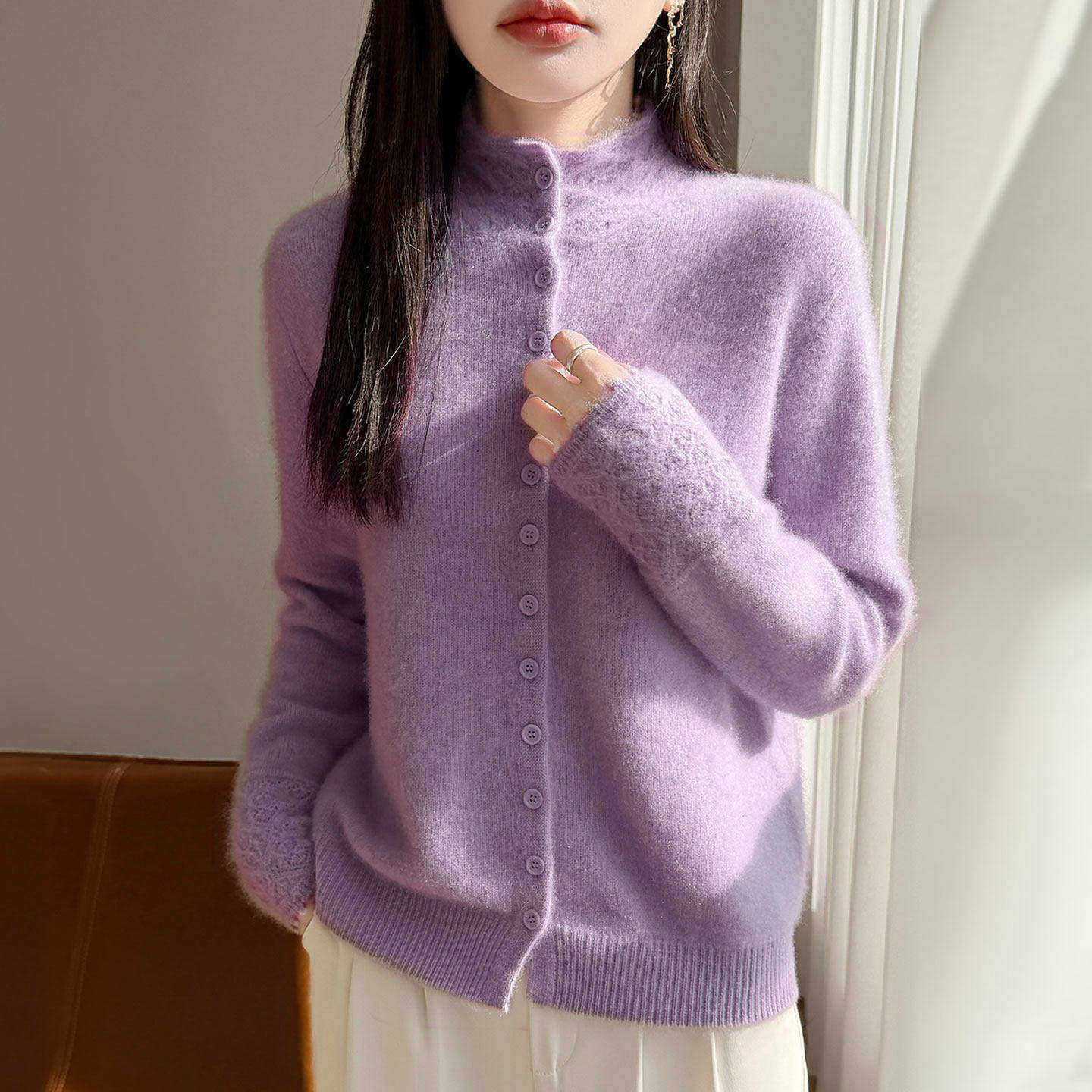 秋冬新款半高领羊毛开衫针织外套女宽松时尚镂空提花毛衣洋气外搭,女装/女士精品,毛衣,淘宝优惠券,粉丝福利购,淘宝优惠卷