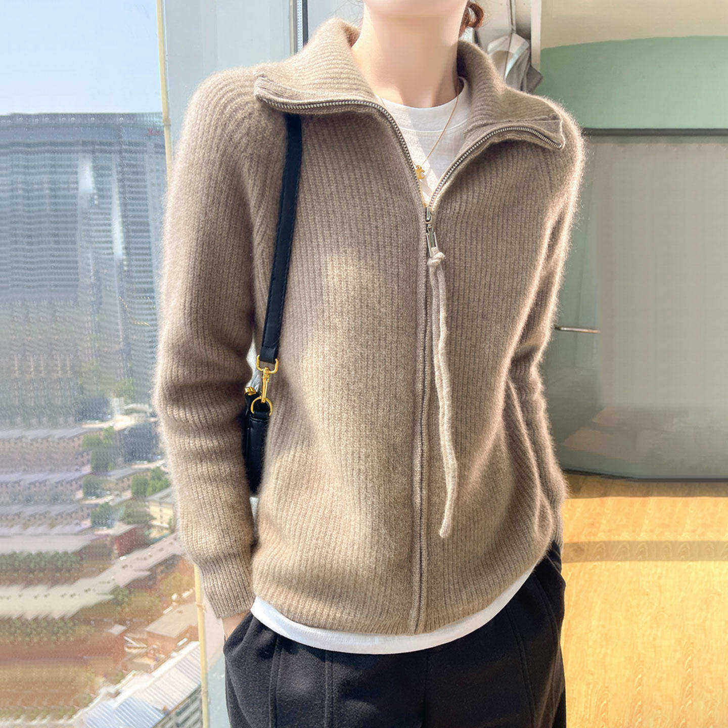 秋冬新款高领羊毛开衫针织外套女时尚宽松气质显瘦毛衣洋气外搭潮,女装/女士精品,毛衣,淘宝优惠券,粉丝福利购,淘宝优惠卷