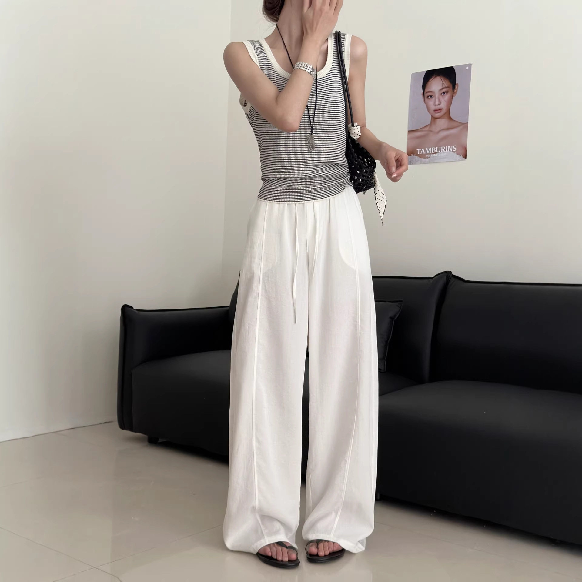 白色锦棉夏季神裤 凉感舒适轻薄高腰显瘦直筒休闲裤阔腿裤女新款