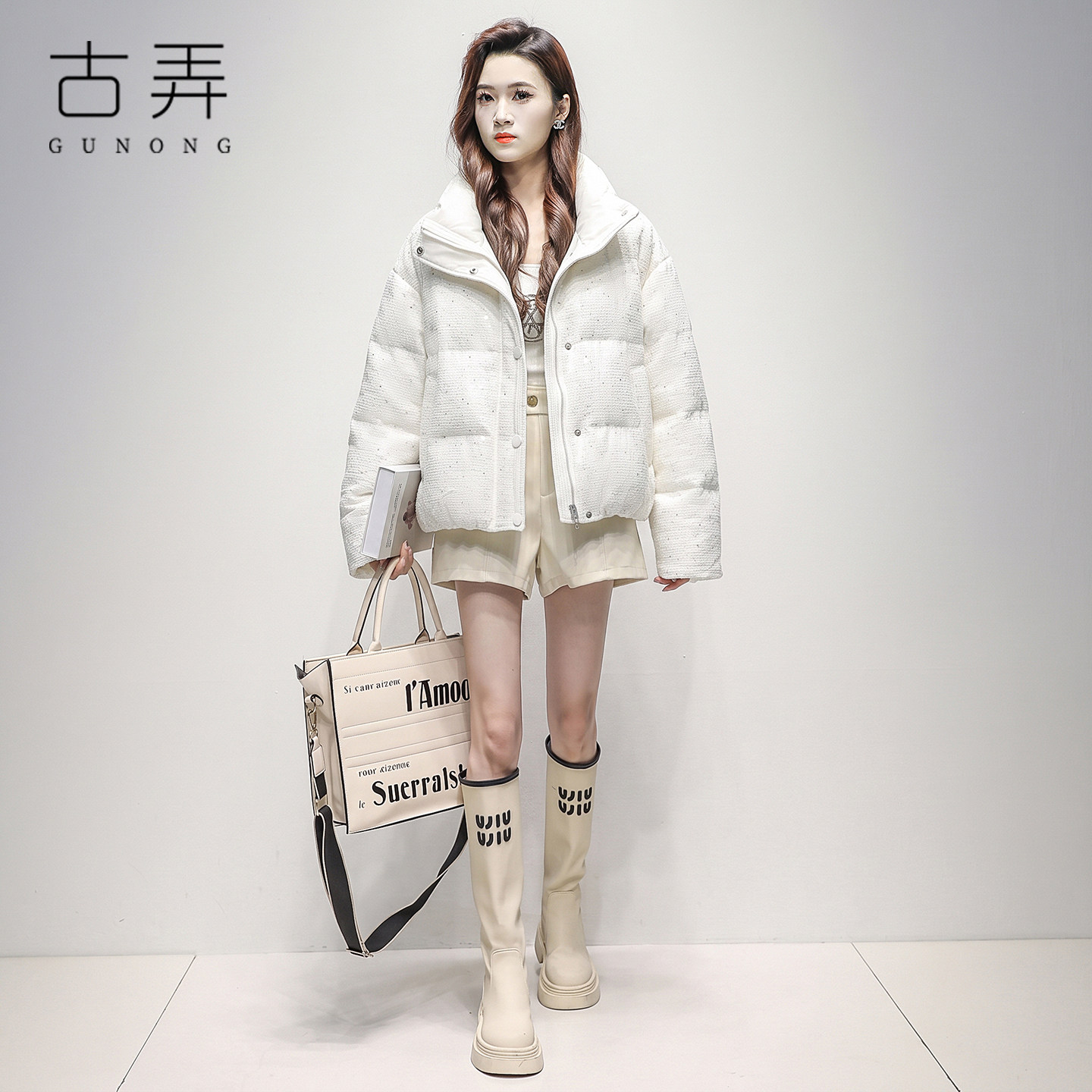 银丝亮片羽绒服女冬短款小个子2026新款时尚韩版宽松显瘦立领外套