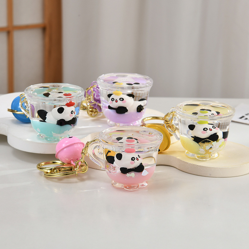 入油熊猫流沙瓶钥匙扣精致可爱小熊卡通公仔学生书包挂件礼物配件