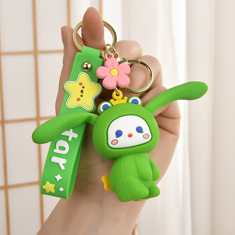 创意趣味弹耳兔子硅胶钥匙扣挂件捏捏乐卡通钥匙扣包挂饰解压礼物
