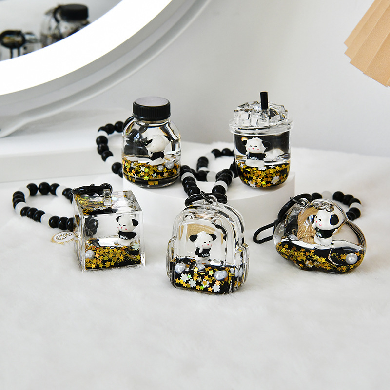 创意亚克力配件黑金小熊入油钥匙扣挂件卡通漂浮小熊包包挂件挂饰