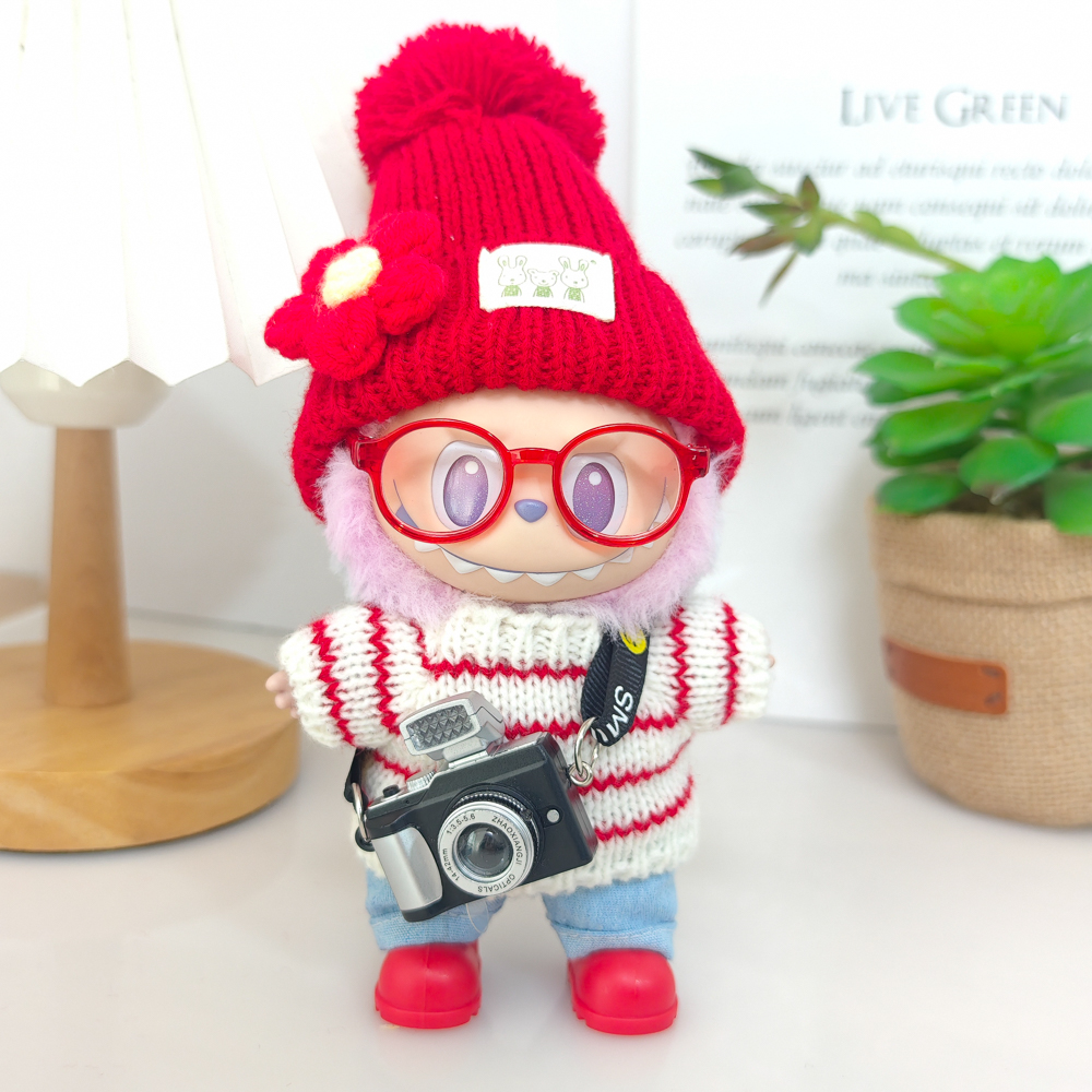 17厘米一二三代新年拉布布挂件衣服着替换装针织毛衣红毛线帽套装