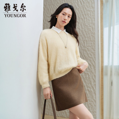换货雅戈尔女士拉绒羊绒衫秋冬保暖全山羊绒毛衫上衣