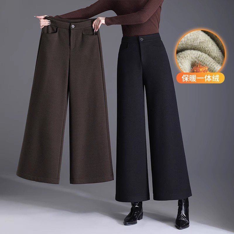 时尚显瘦加厚一体绒羊毛呢阔腿裤