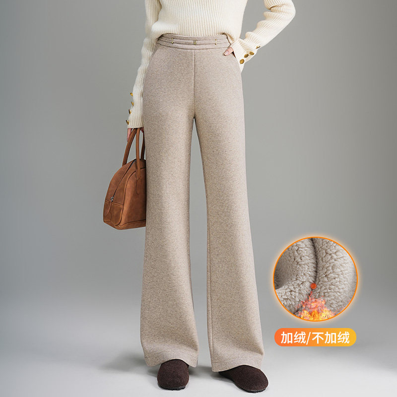 羊毛呢微喇裤女士2025秋冬季新款高腰加绒加厚毛呢显瘦休闲喇叭裤 - 安珂琳女装旗舰店出品