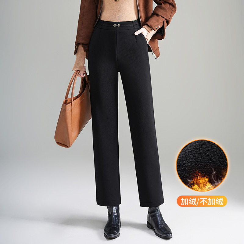 加绒裤子女秋冬新款高腰显瘦休闲裤加厚窄版直筒裤黑色西裤小脚裤