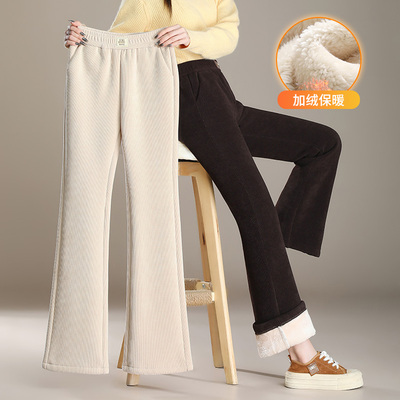 舒适松紧高腰显瘦遮肉加长微喇裤