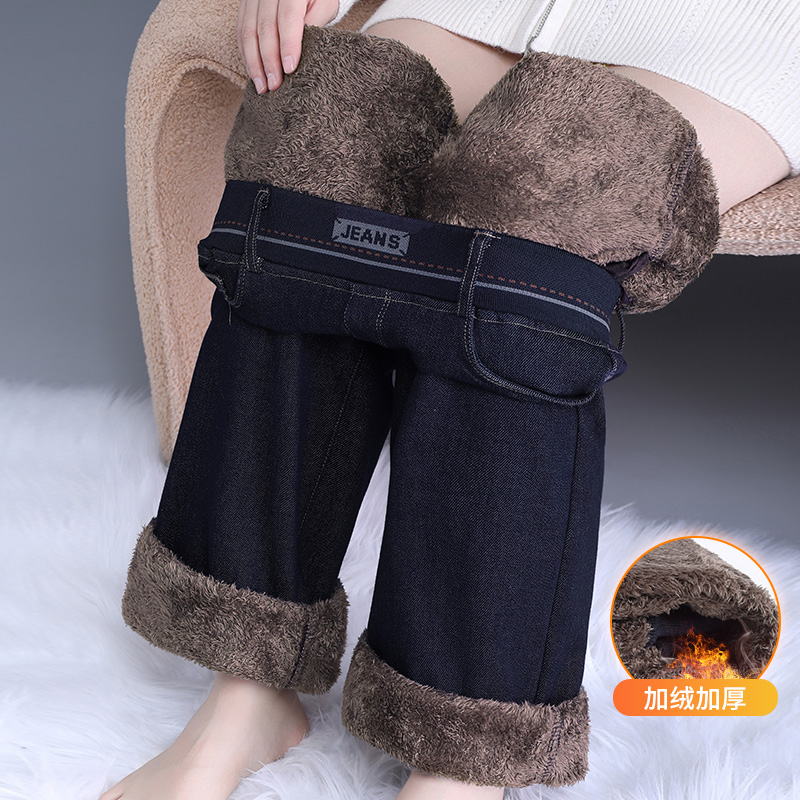 加绒加厚阔腿牛仔裤女冬季新款
