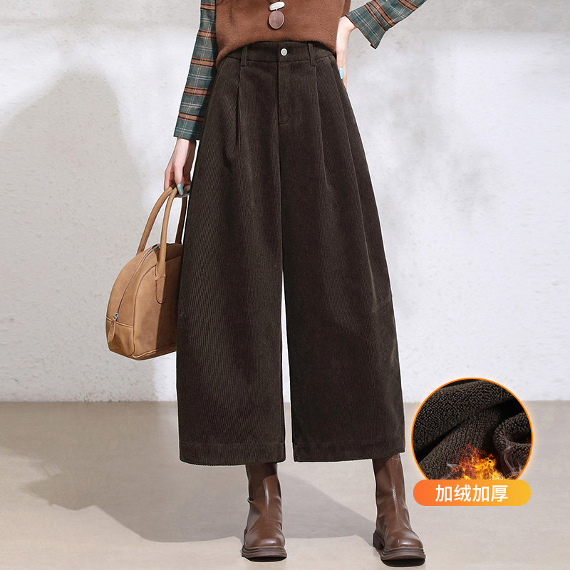 雪尼尔加绒八分阔腿裤秋冬新款