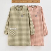 纯棉长袖 围裙家用厨房做饭罩衣大人女格子星星装 饰工作服