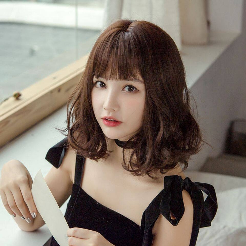 2022新款假发女中长发自然全头套齐肩梨花头卷发中长波浪卷短卷发