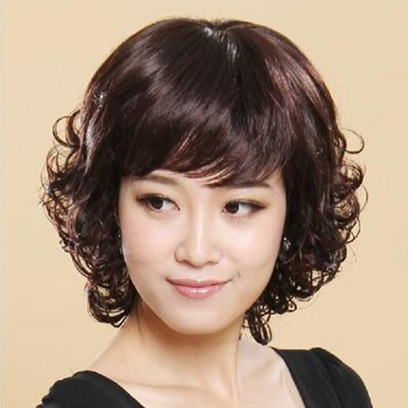 蓬松中老年全头套式假发女短发