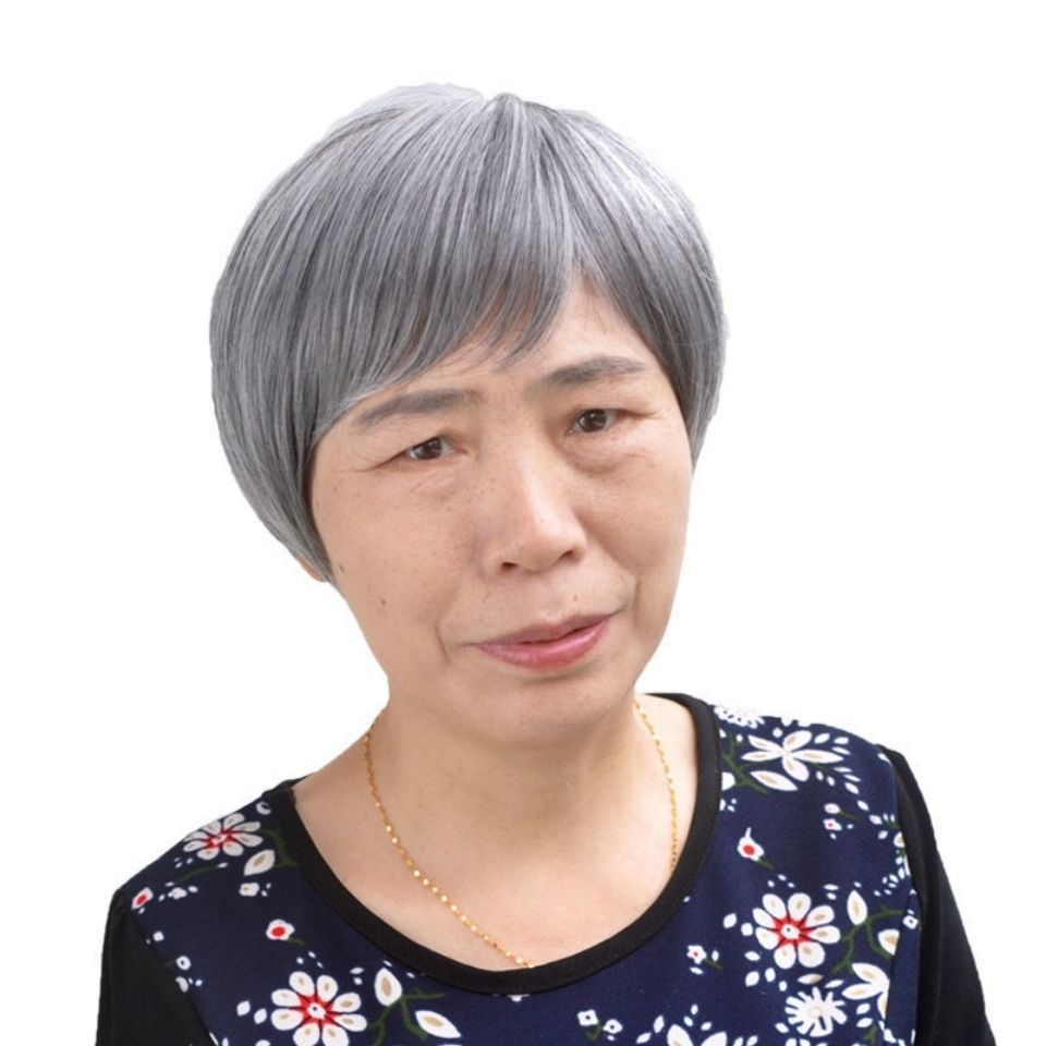 老年人白色假发 老奶奶花白短发 老太太短直发光头整顶假发全头套