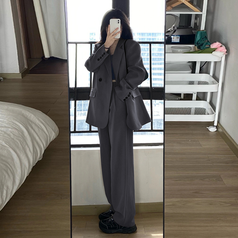 灰色小西装外套女2025早春秋新款高级感两件套小个子休闲西服套装
