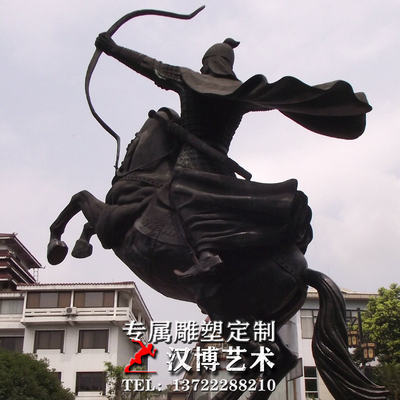 玻璃钢仿铜古代骑马人物雕塑铸铜人物骑射雕塑定制户外景观雕像