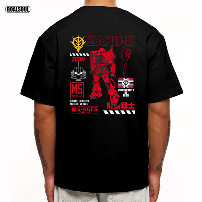 高达 红色扎古 短袖T恤ZAKU MS-06FS美式复古宽松休闲重磅纯棉T