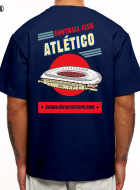 马德里竞技 T恤 马竞ATLETICO足球潮牌美式复古休闲重磅纯棉 短袖