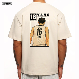 复古休闲潮牌重磅纯棉短袖 T恤BLAZERS16号篮球美式 杨瀚森 开拓者