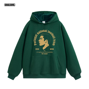 C罗 复古休闲潮牌加绒连帽衫 卫衣CR7插画 足球美式 世界杯 葡萄牙