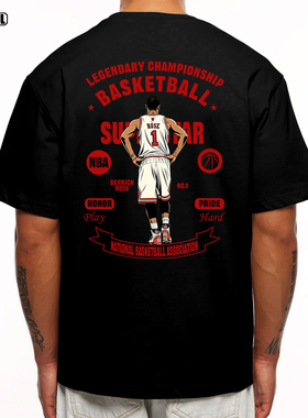 德里克 罗斯T恤DERRICK ROSE篮球美式复古休闲潮牌重磅纯棉短袖