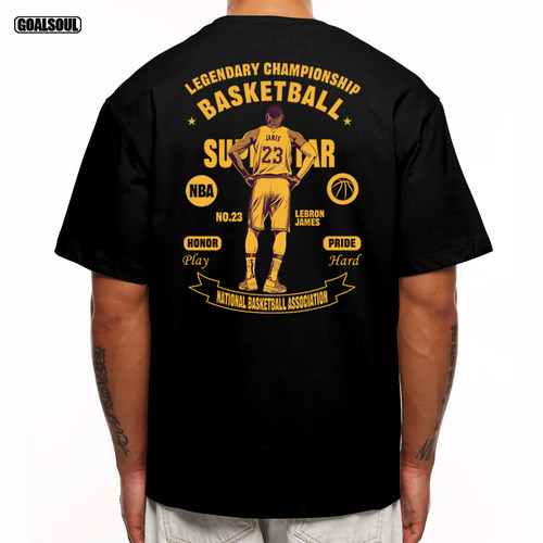 湖人 詹姆斯LAKERS 23号JAMES篮球潮牌休闲宽松重磅纯棉短袖T恤