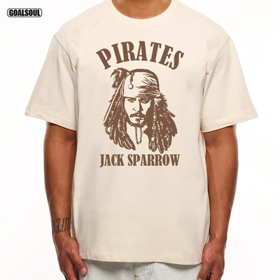 加勒比海盗 T恤 杰克船长PIRATES 美式复古潮牌休闲重磅纯棉短袖