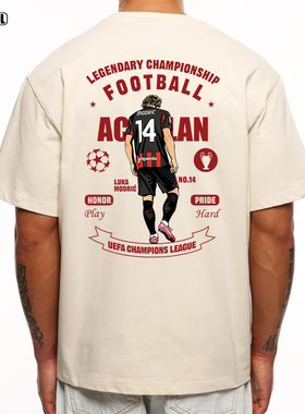 AC米兰 莫德里奇 短袖T恤MODRIC 14号足球潮牌美式复古重磅纯棉T