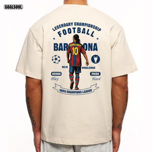 巴萨 小罗 短袖T恤 罗纳尔迪尼奥RONALDINHO足球复古重磅纯棉T