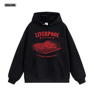 利物浦 卫衣LIVERPOOL安菲尔德 美式复古足球休闲宽松加绒连帽衫