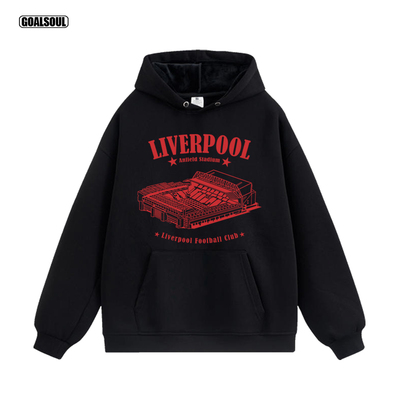 利物浦 卫衣LIVERPOOL安菲尔德 美式复古足球休闲宽松加绒连帽衫