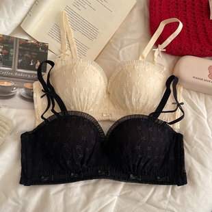 内衣女小胸聚拢显大无钢圈收副乳防下垂性感蕾丝蝴蝶结半杯文胸罩