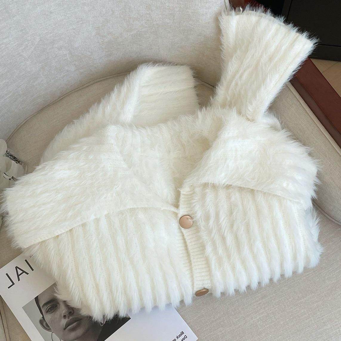 小香风水貂绒毛衣外套女秋冬新款设计感毛毛上衣加厚短款针织开衫,女装/女士精品,毛针织衫,淘宝优惠券,粉丝福利购,淘宝优惠卷