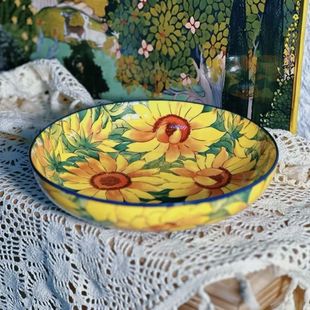 向日葵 波兰瓷釉下彩民族艺术陶瓷餐具创意HX 8.5英寸圆盘一个装