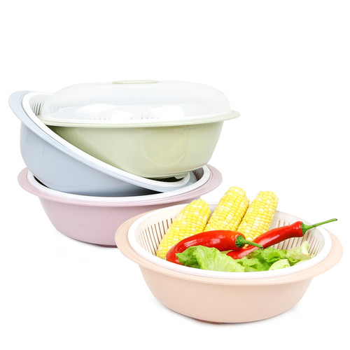 厨房洗菜盆塑料带盖双层水果篮