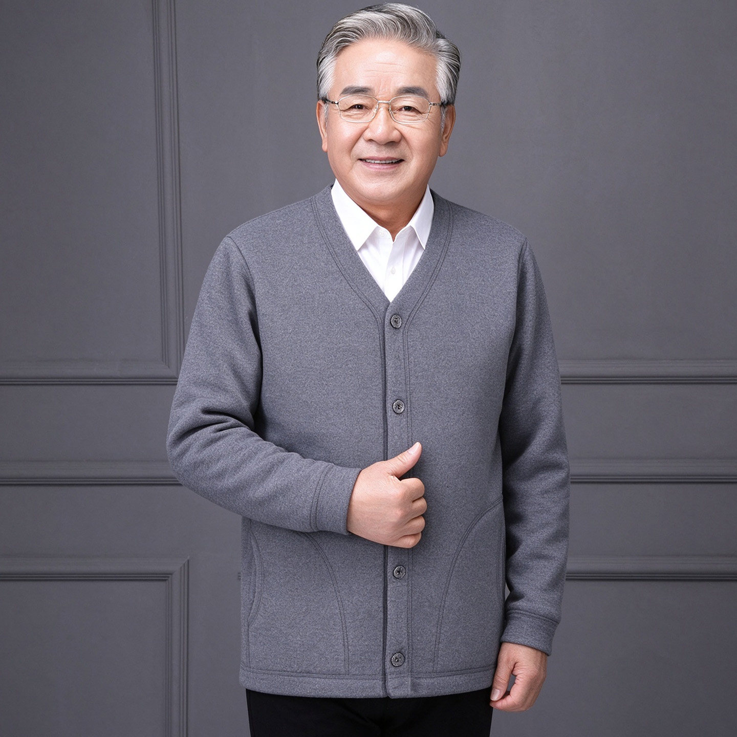 冬季老年男德绒加绒立领棉衣