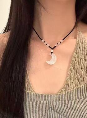 新中式月牙白月光情侣项链