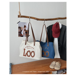 松驰感大容量帆布托特包女2026新款印花字母学生单肩包通勤上课包