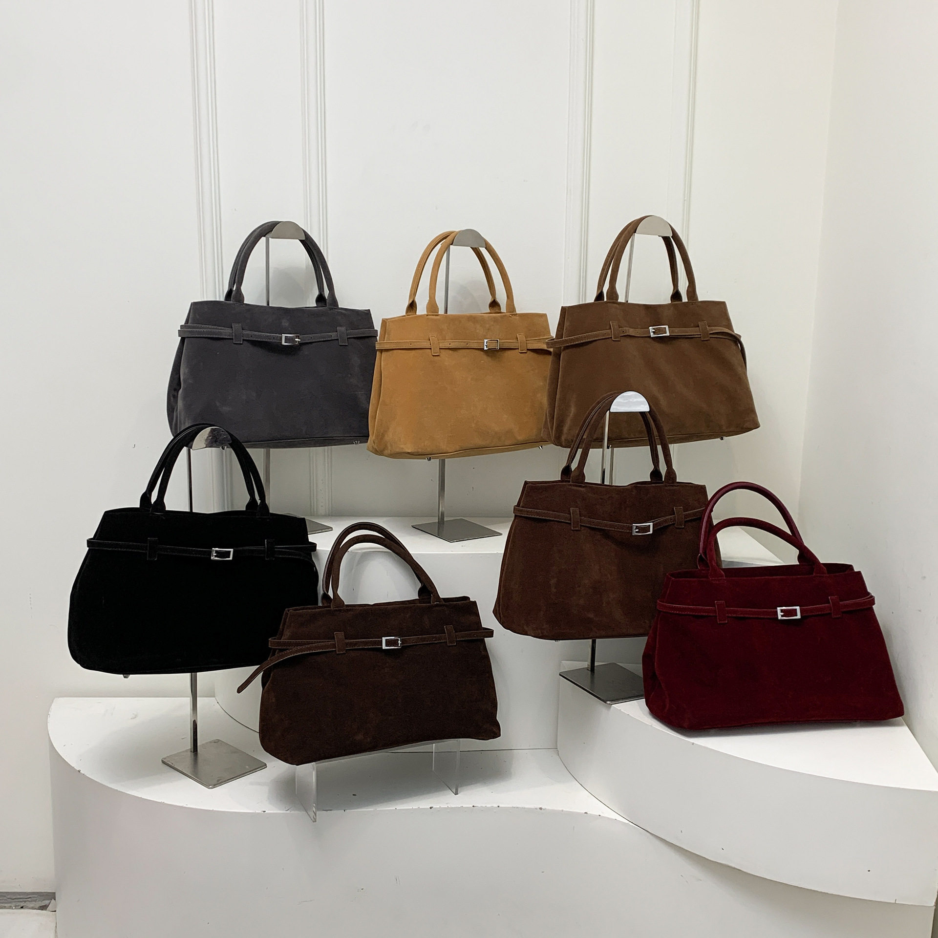 高级感轻奢结婚麂皮绒包包大容量红色新娘伴娘手提包百搭腋下包潮