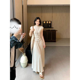 半裙套装 亚感气质遮肉堆褶设计T恤 9801 2026年春夏新款 甜辣多多