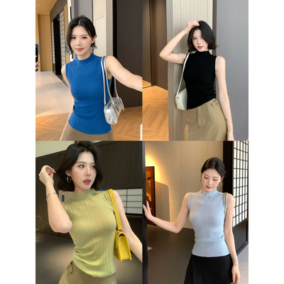 甜辣多多2026年春夏羊毛半高领针织衫遮副乳无袖针织背心女W9815