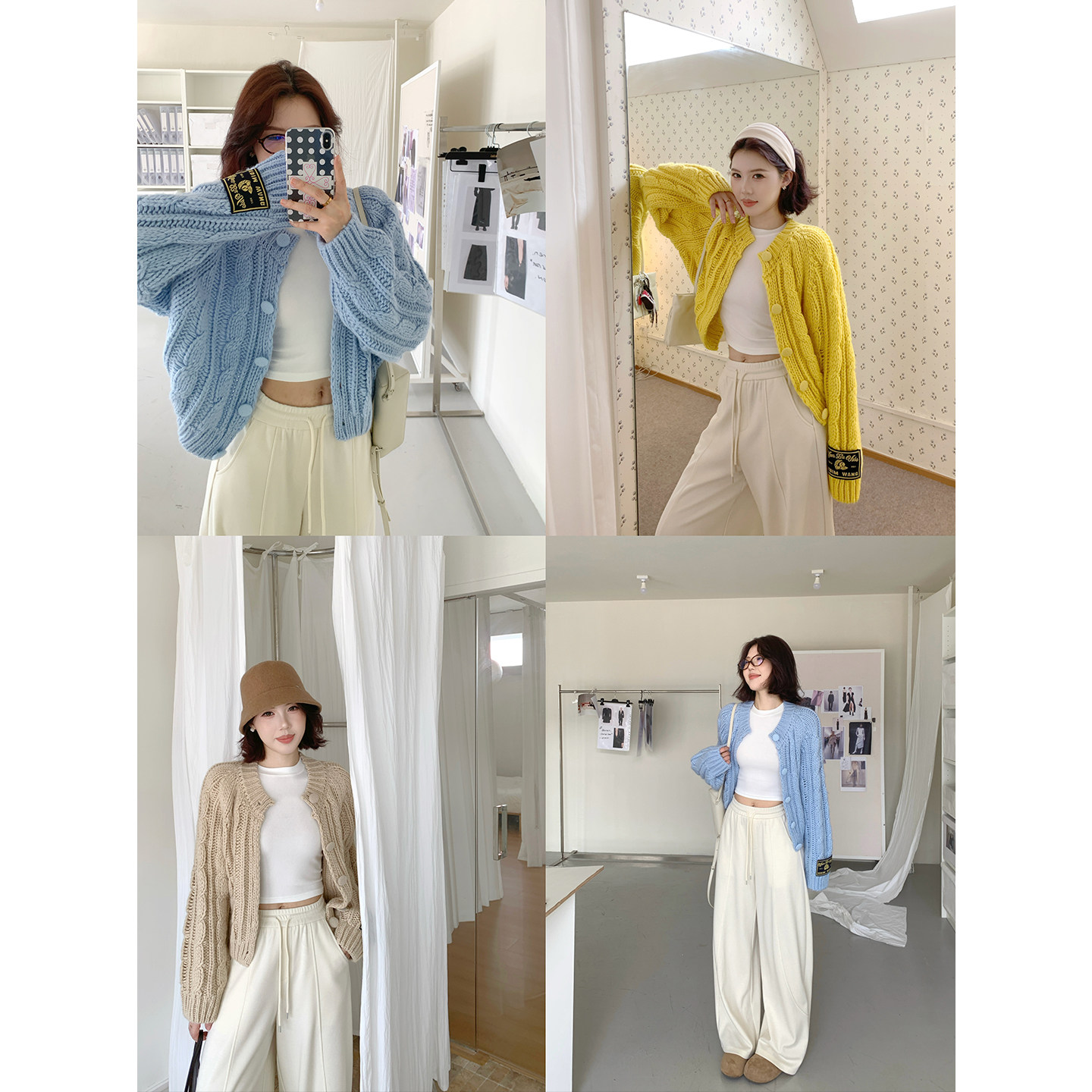甜辣多多 手工编织羊毛开衫毛衣外套女2026年百搭纯色针织衫W1088